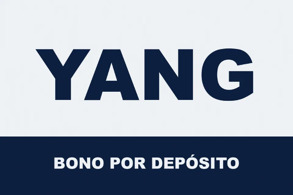 Letras YANG en azul marino con la leyenda bono por depósito