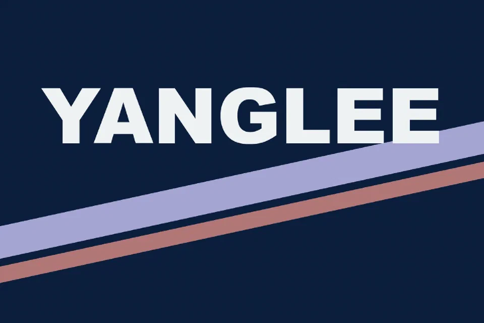 Letras YANGLEE sobre franjas lavanda y rosa